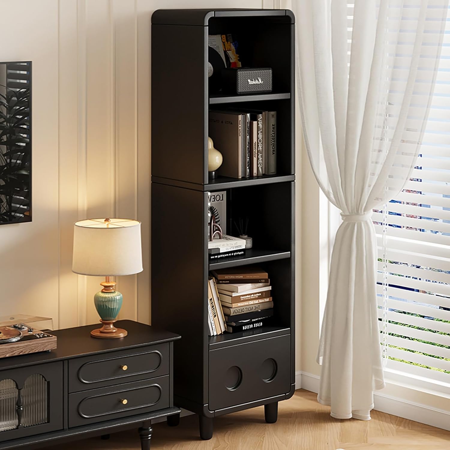 2/3/4 Tier Open Narrow Bookshelf with Foot Sturdy Kids Storage Shelves, Corner Shelf Stand with Drawer for Living Room Home Office Study(120cm/47in)