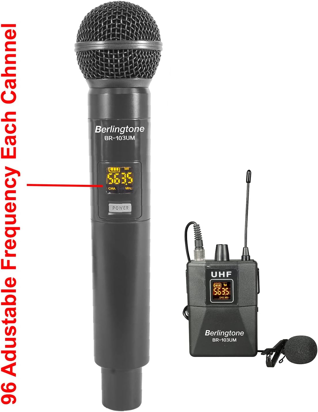 Berlingtone) Dual UHF Wireless Microphone System, with Headset Mic, 60 Adjustable Frequency Channels, with Rechargeable Receiver, Karaoke, Wedding, DJ, Party, Church, up to 200ft Range, BR-103UM