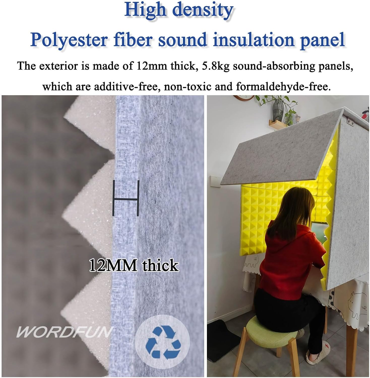 Desktop Noise Isolation Box, Portable Home Recording Studio for Music Practice Room, Gray (Blue)