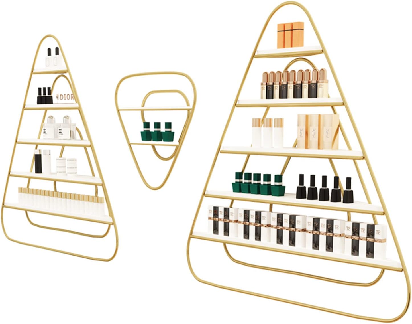 Wall Shelves Floating Shelves Metal Wall-Mounted Nail Polish Storage Racks 5 Tier Wall-Mounted Metal Nail Polish Display Rack, Simple Triangular Floating Wall Mount Shelves Polish Storage Display Rack