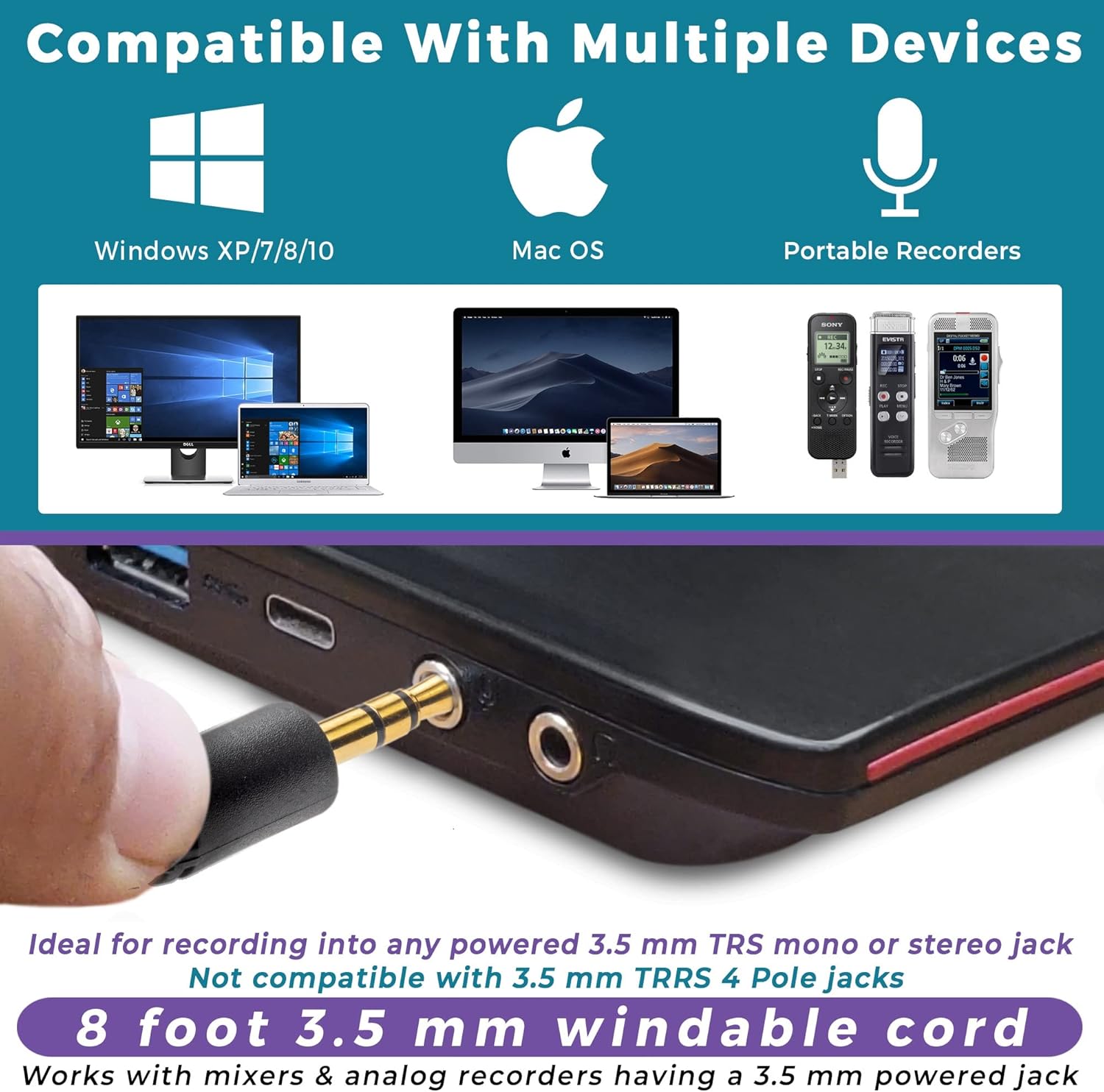 ECS WordForum 3.5mm TRS 360° Omnidirectional Stereo Conference Microphone for PC - with Daisy Chain Option, Condenser Mic for Teleconferencing - 5 Pack