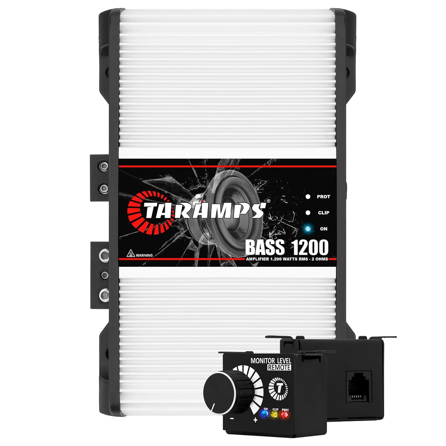 Taramps BASS 1200 2 Ohms 1 Channel Mosfet Amplifier 1200 Watts RMS, Monoblock, Crossover, Bass Boost, RCA/High Level Input, Class D, Car Audio, Monitor Level Remote Included, Great for Subwoofers