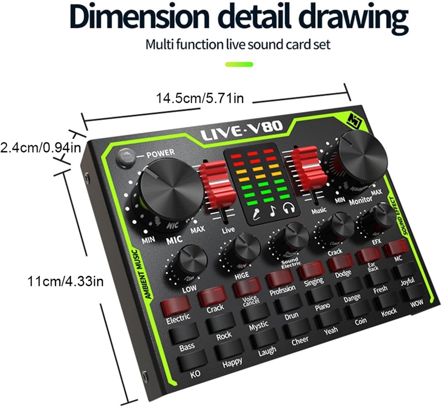 Professional Audio Mixer, Music Recording Audio Gaming Voice Changer Real Time Live Sound Card Multiple Effects Mixer Board with LED Light Chorus Mode