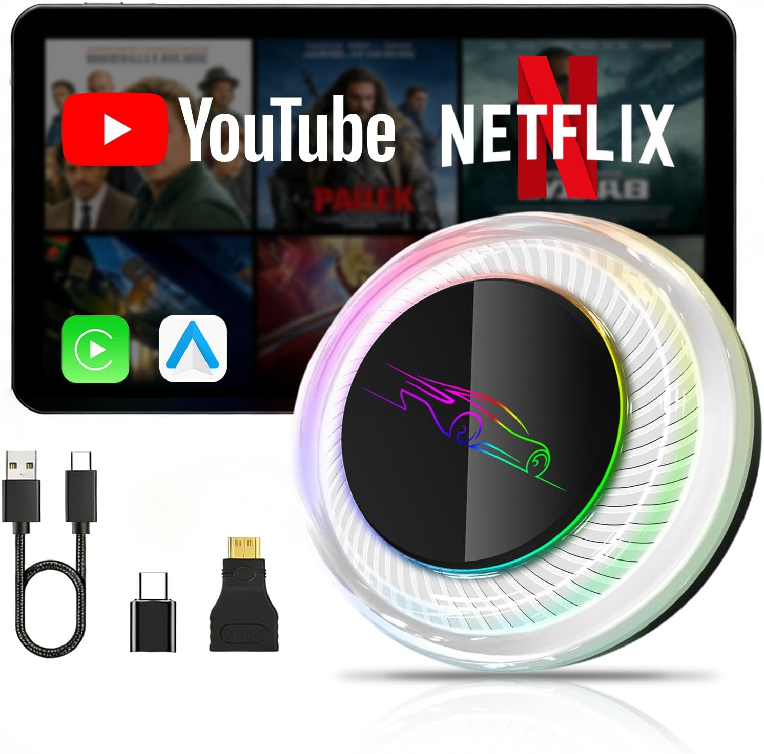 [8G+128G] Carplay Ai Box for BMW,Android 13 System Adapter Magic Portable Head Unit Box,Support Voice Assistant/SIM&TF Card/Online Netflix/YouTube/Disney+ / Hulu/GPS/Play Store