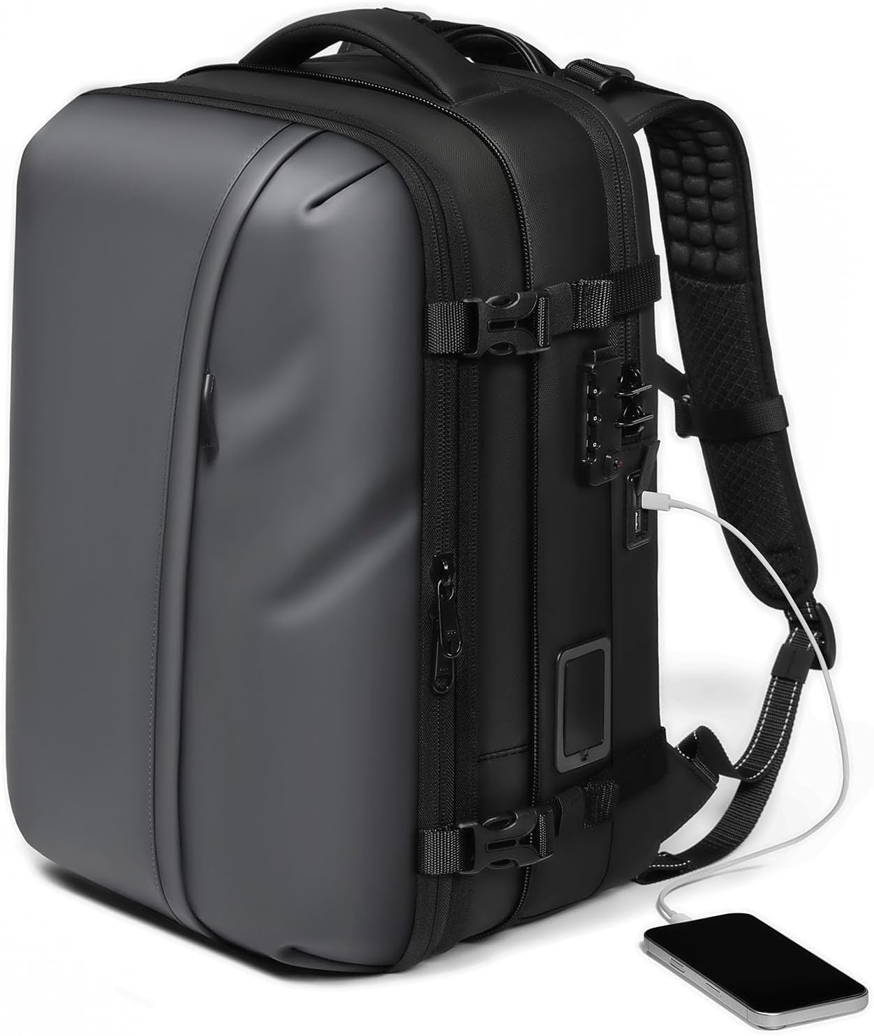 Vacuum Seal Backpack, 60L Expandable Air Compression System Water Carry On Backpack with Built in USB Vacuum Pump, for Travel Business Trips and Vacations (Grey)