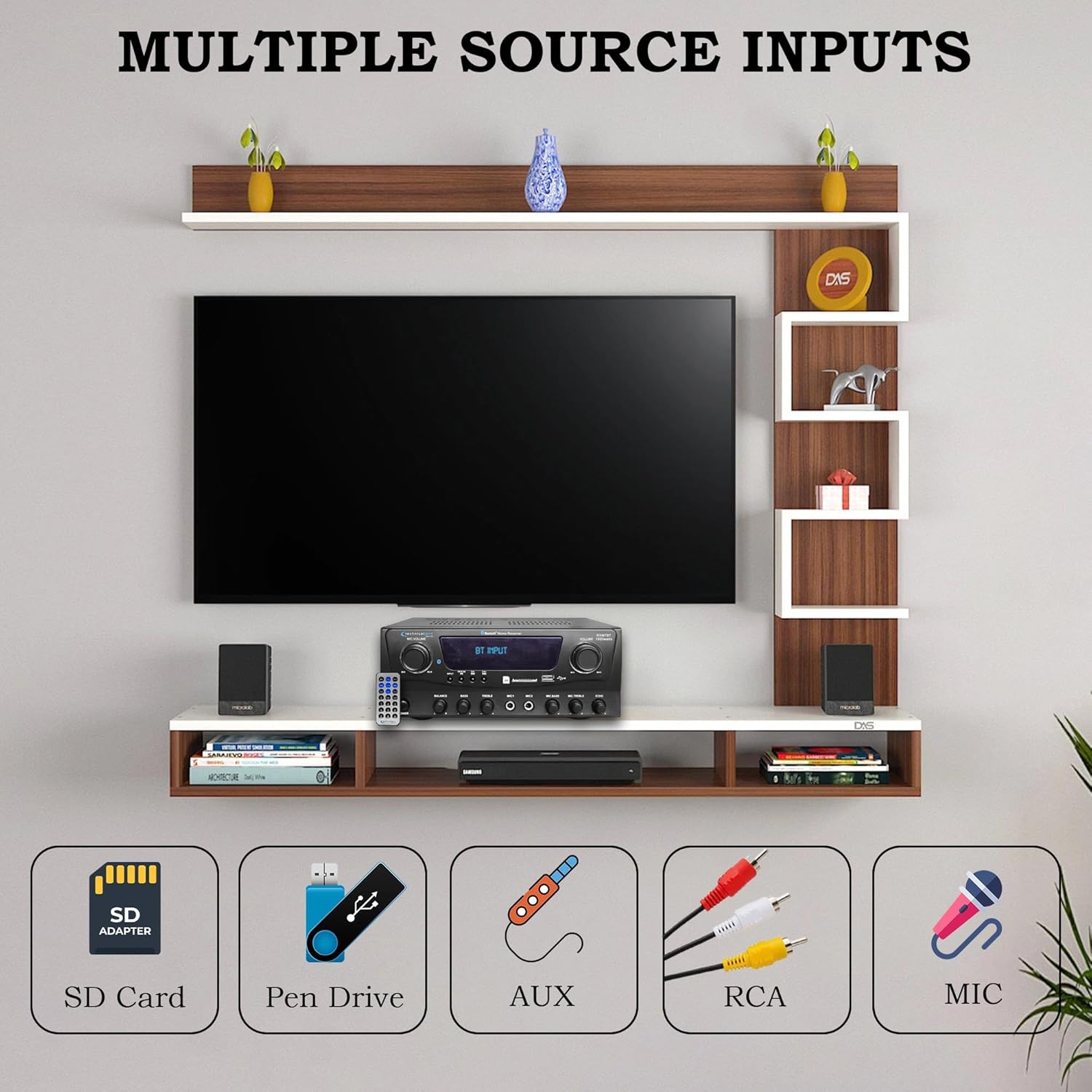 Vaiyer 1000W Bluetooth Home Theater Sound System – Amplifier with 4 High-Power 8” In-Ceiling FramED Speakers, 100ft Wire, Mic & Remote – Compact Audio Kit for Living Room, Office, Garage & Outdoor Use