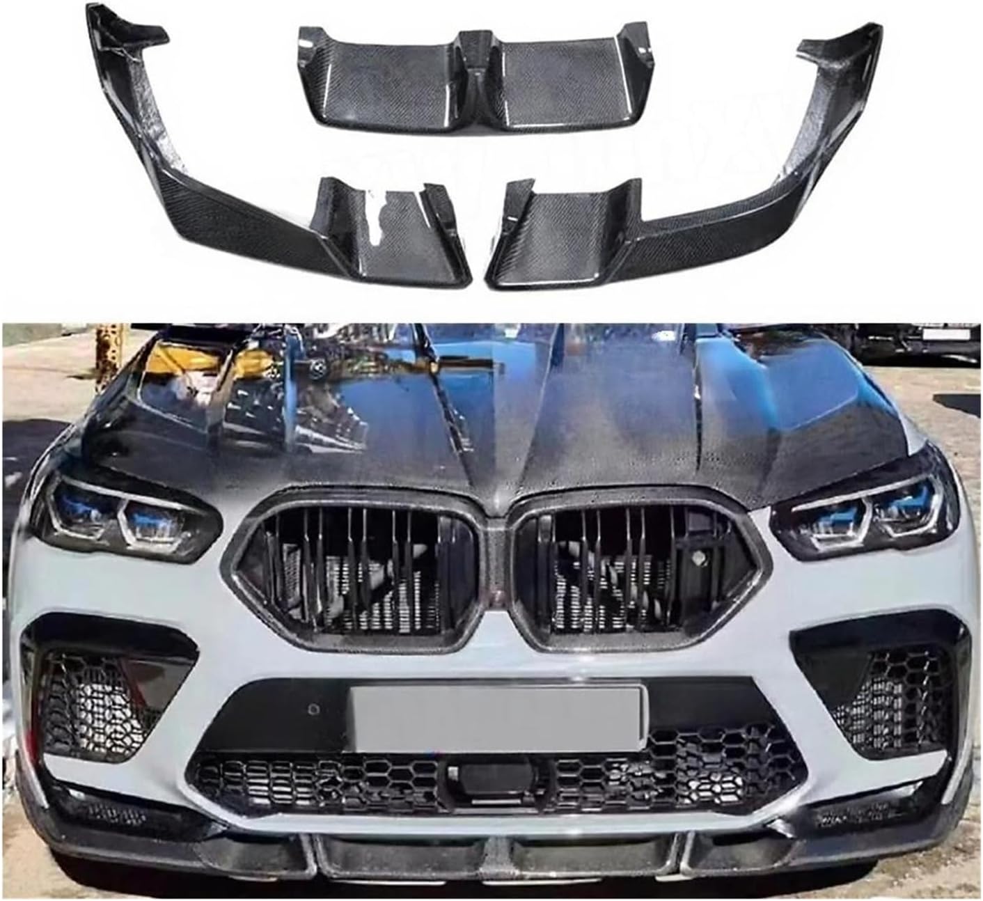 Carbon Fiber Front Bumper Chin Spoiler for BMW F96 X6M 2019-2022 FRP Front Bumper Lip Chin Spoiler Car Styling(Carbon Fiber)