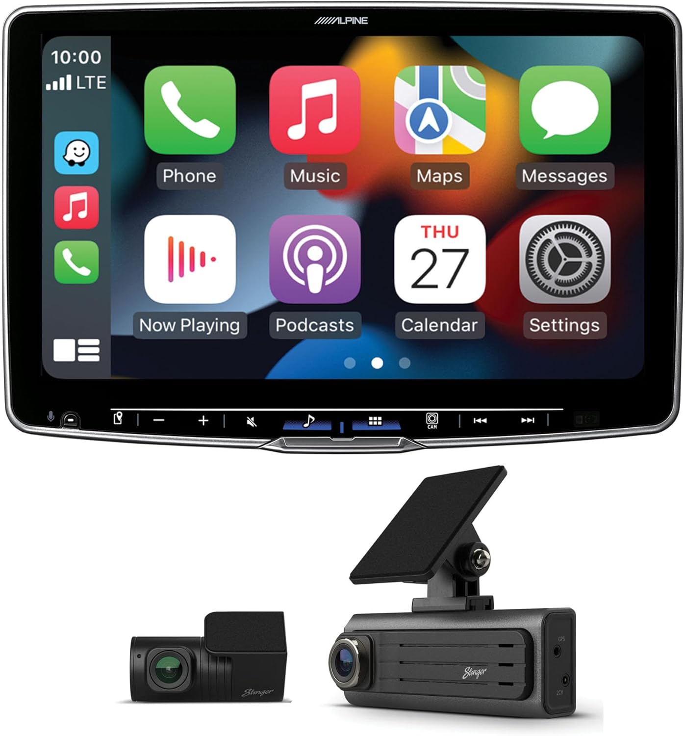 Alpine iLX-F509 Halo 9 Floating Hi-Res Multimedia Receiver with Wireless Apple CarPlay Android Auto and Stinger SDC-2CHFHD Opsis Universal Full HD Front and Rear Dash Camera Bundle