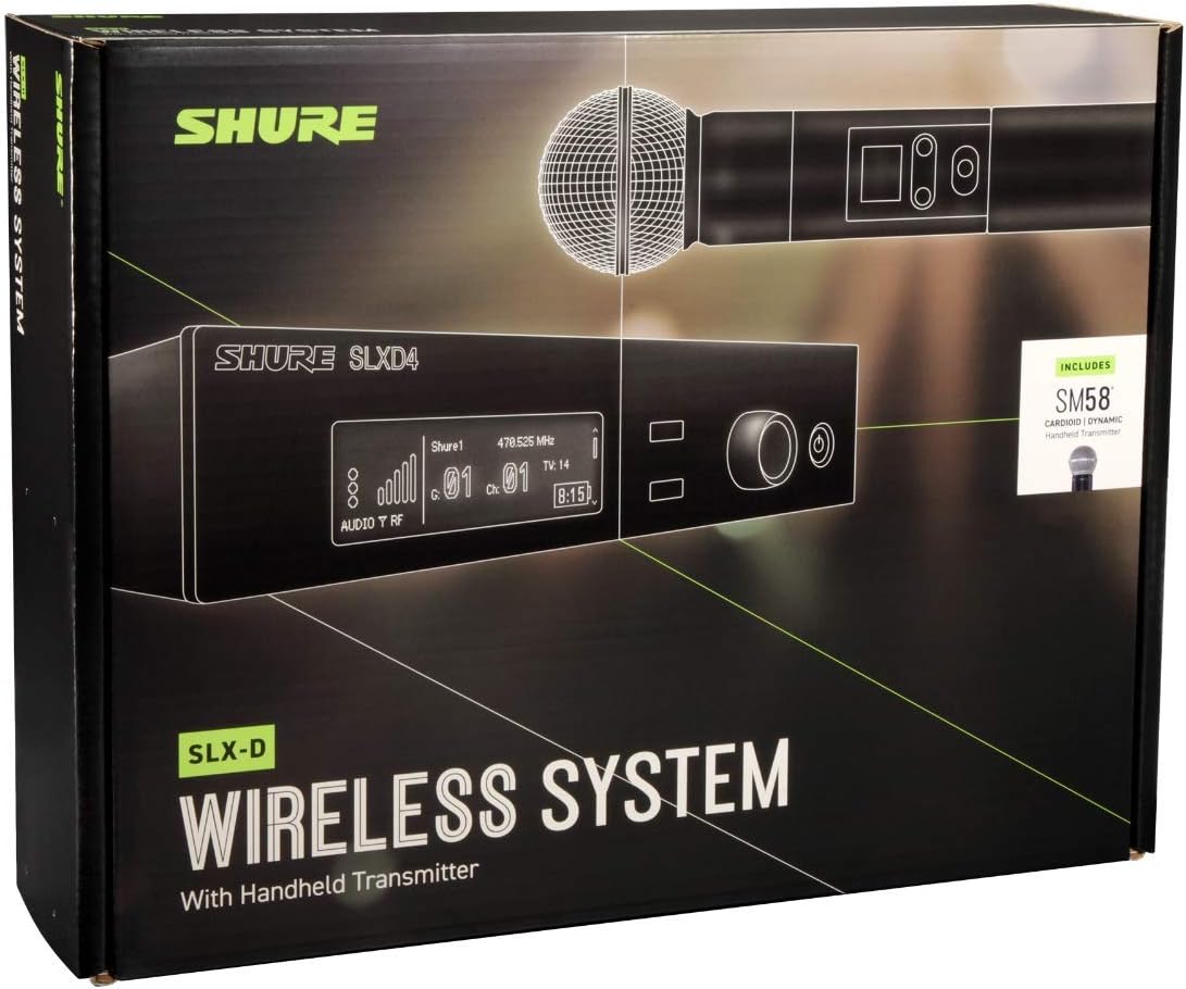 Shure SLXD24/SM58 Digital Wireless Microphone System - Includes SLXD2 Handheld Transmitter with SM58 Vocal Mic Capsule and SLXD4 Single Channel Rack Mount Receiver | H55 Band (SLXD24/SM58-H55)