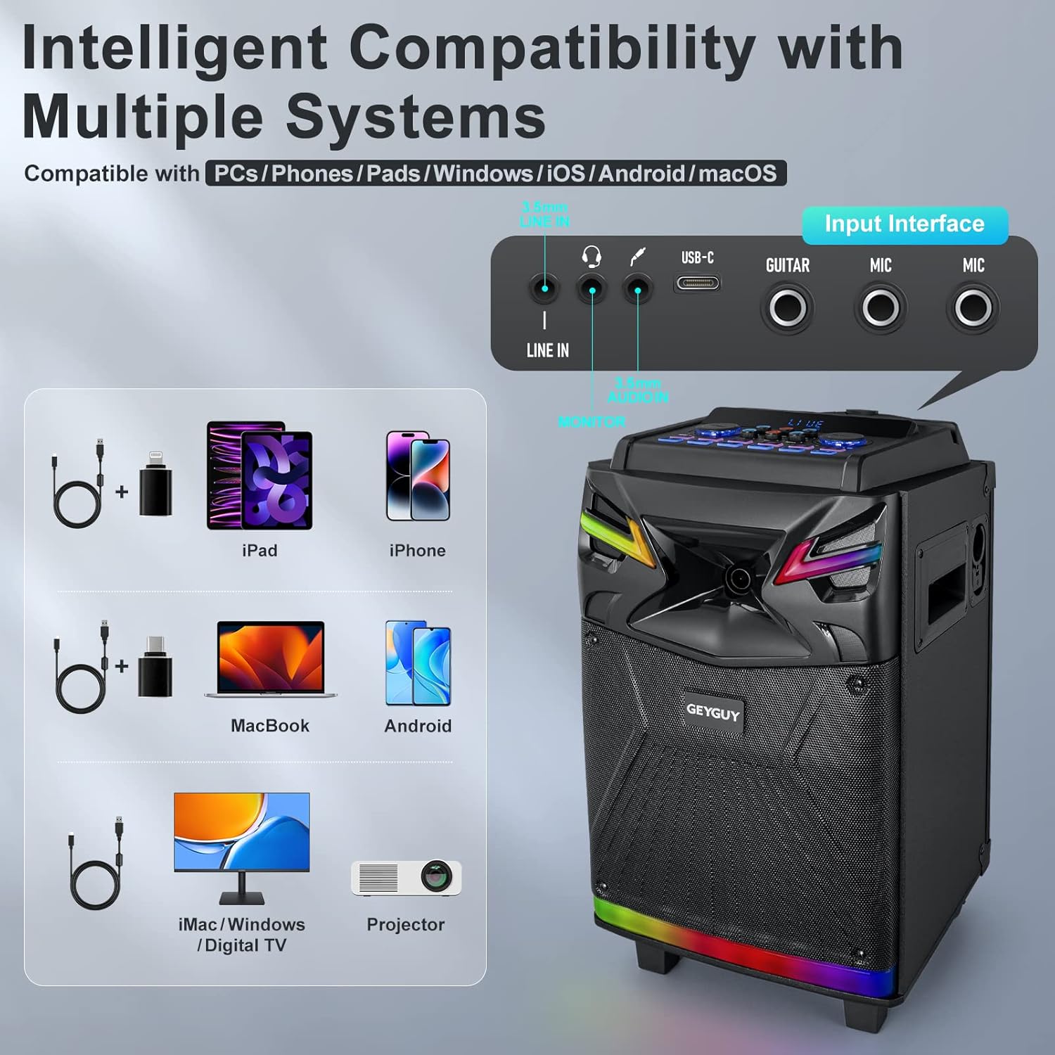 GTSK10-1 Karaoke Machine for Adults with Screen Stand, 600W PA System, 10