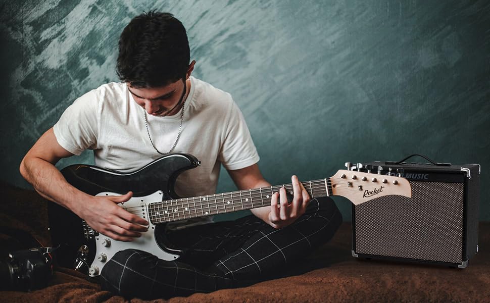 COOLMUSIC Electric Guitar Amp 50W Amplifier Practice Home Amplifier Built in Speaker Headphone Jack and Aux Input Includes Gain Low MID HIGH Volume