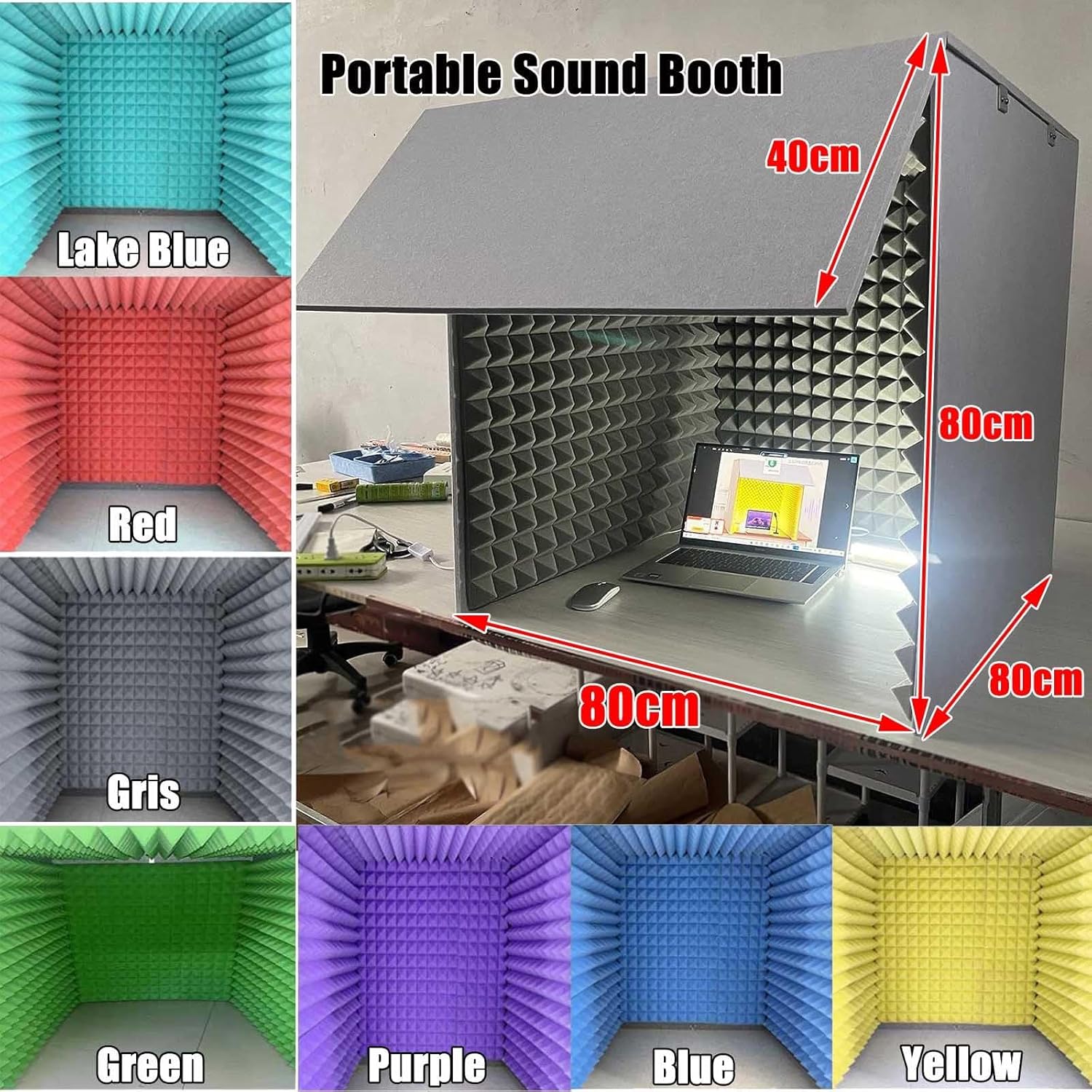 Portable Recording Studio, Microphone Foam Recording Studio Cube, Microphone Recording Equipment for Home Studio (Gris)