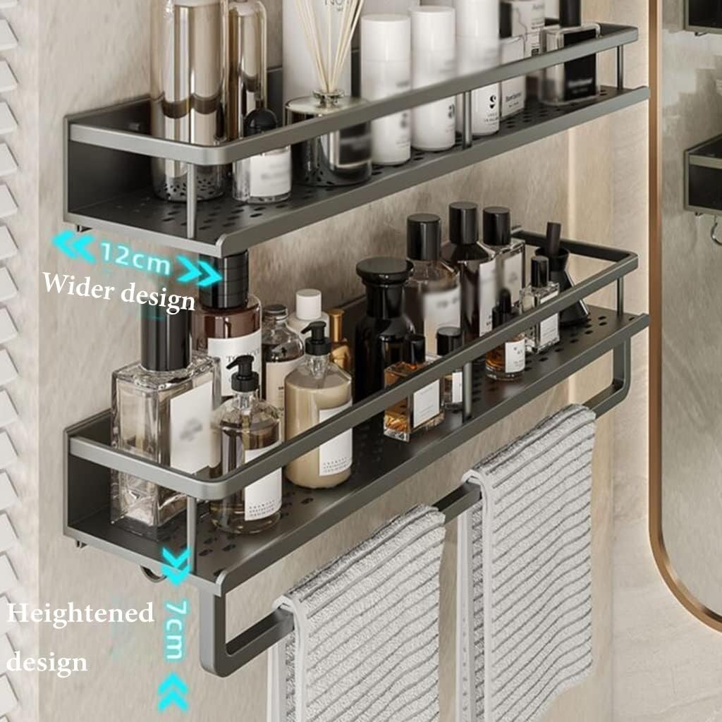 GIZNXBA Corner Shower Caddy, Adhesive Bathroom Caddy with Hooks, No Drilling Shower Shelves, Shower Rack for Inside Shower, Wall Mount Shower Shelf for Toilet (Color : /Gray, Size : 40cm)