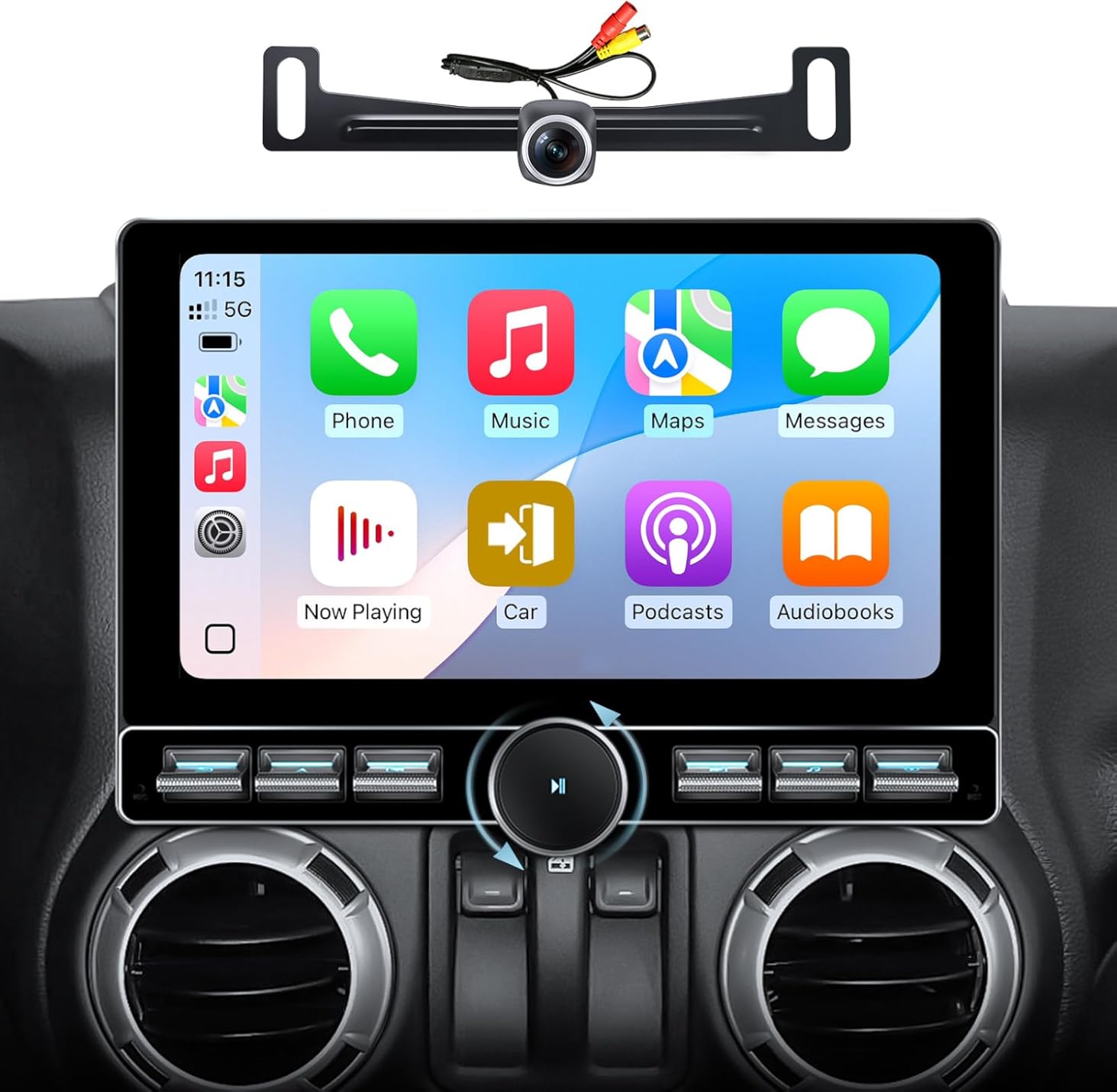 for Jeep Wrangler JK Head Unit Dodge Ram 1500 Radio | Wireless CarPlay Android Auto QLED Touch Screen Car Stereo | Single Knob Keybutton| AM/FM |Steering Wheel Control