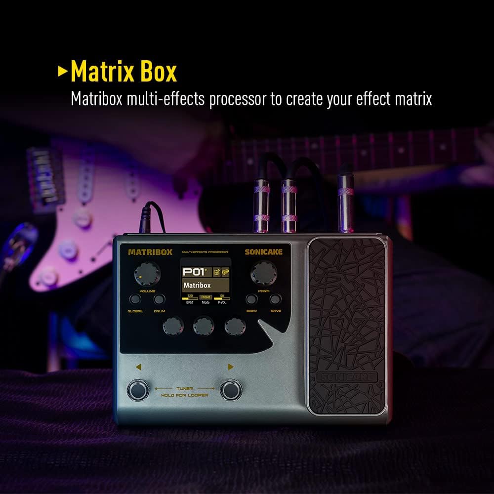 SONICAKE Matribox - Guitar Multi Effects Processor with Expression Pedal, With 130 Built-in Guitar/Bass/Acoustic Effects, Amp Modeling, IR Cabinets Simulation, Stereo OTG USB Audio Interface QME-50