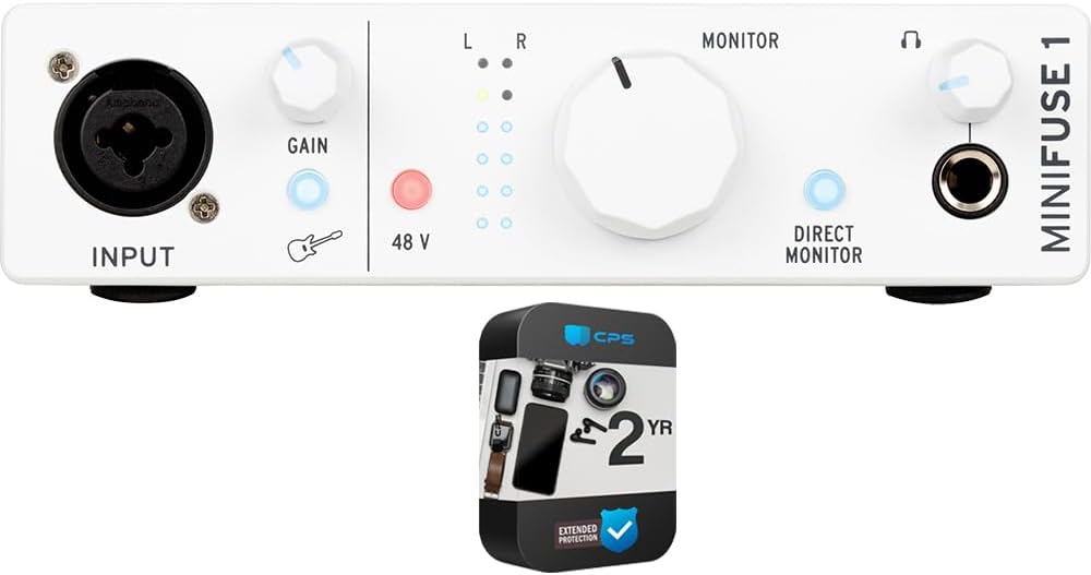 Arturia 800111 MiniFuse 1 Portable Single Input USB-C MIDI Audio Interface White Bundle with CPS Exclusive 26 Month Protection Pack (BEACH-CPS-26M500ATV)