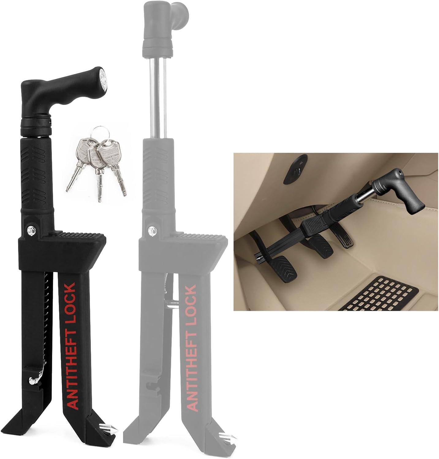 Brake Pedal Lock, Car Anti Theft Device Clutch Lock, Retractable Car Heavy Duty Vehicle Brake Locks for SUV, Auto, Van (5-15mm Pedal Stem Width)