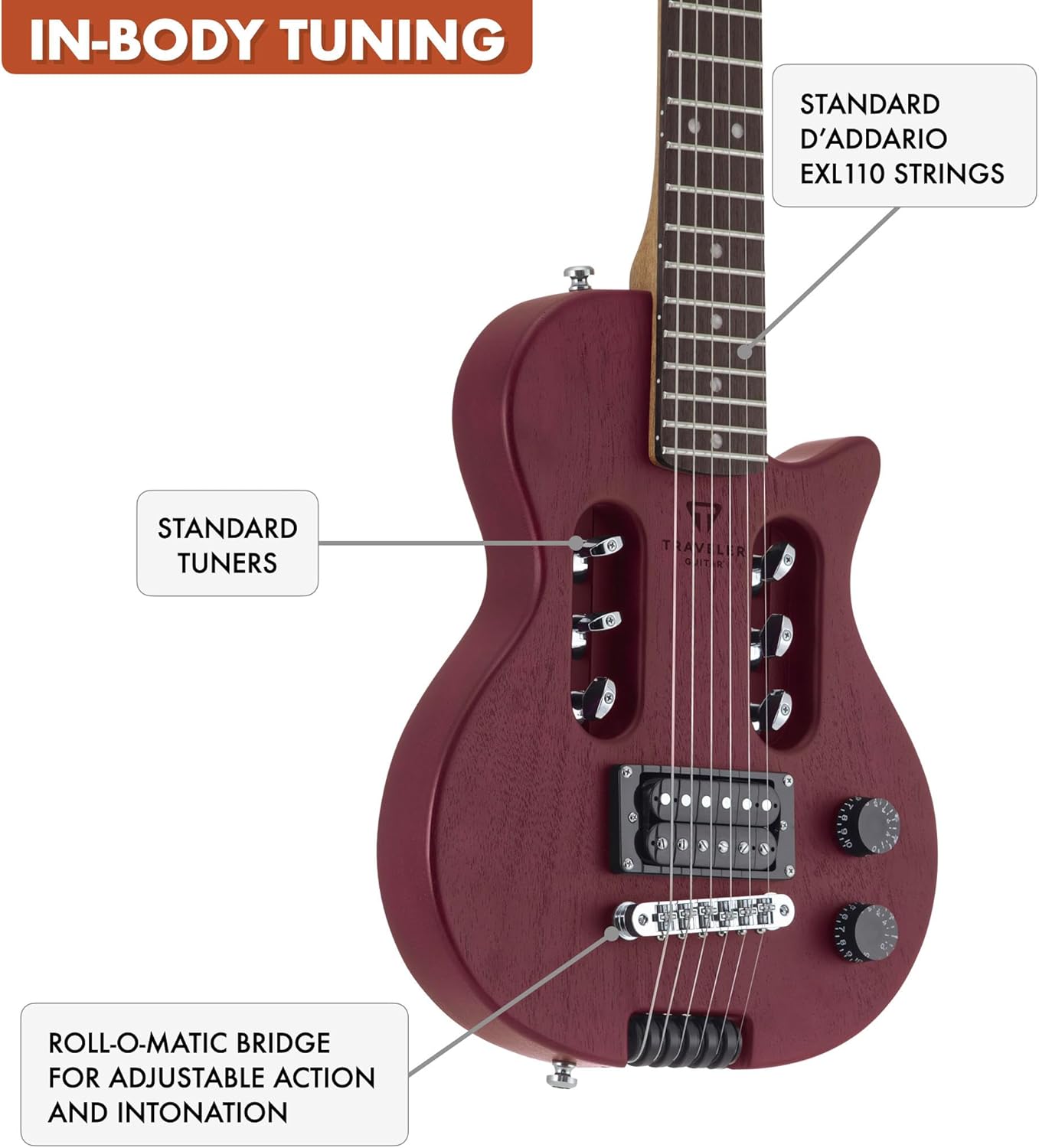 Traveler Guitar EG-1 Studio (Satin Red) Electric Travel Guitar | Lightweight, Portable, Headless, Practice Guitar w/Gig Bag