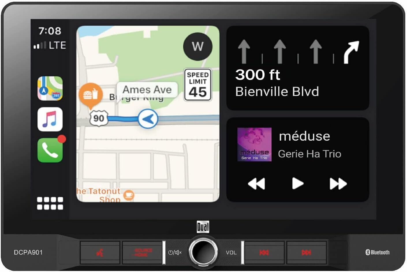Dual DCPA901 9-Inch Single-DIN in-Dash Digital Media Receiver with Bluetooth, Android Auto and Wired Apple CarPlay