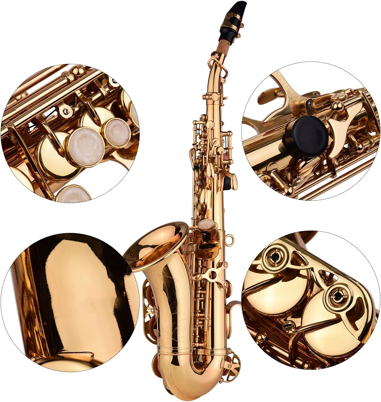 Saxophone, Soprano Saxophone,Mini Bb Soprano Saxophone Sax Brass Material Gold Laquer Surface Woodwind Instrument with Carry Case Gloves Cleaning Cloth Brush Reeds Sax Strap
