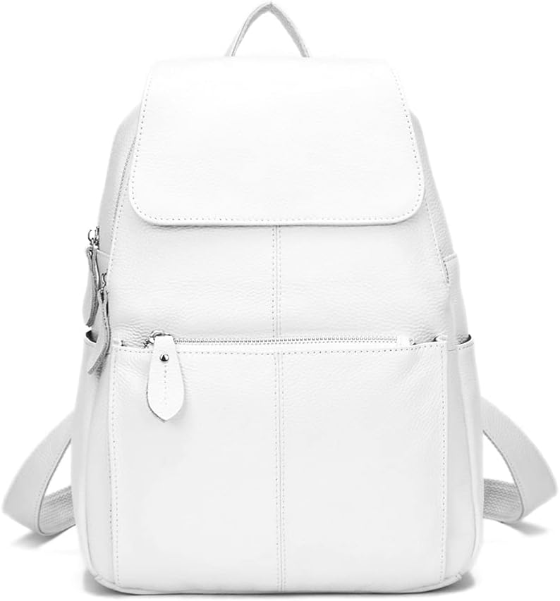 15 Colors Real Soft 100% Genuine Leather Women Backpack Fashion Ladies Travel Bag Preppy Style For Woman (Pure White)