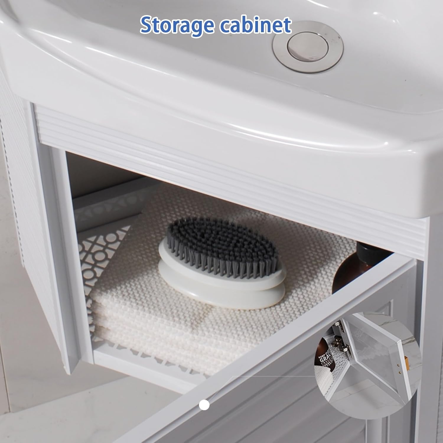 Corner Bathroom Sink, Corner Wall Mount Bathroom Sink, Ceramic Corner Sink with Storage Container, Corner Bathroom Vanity, Bathroom Vanity Cabinet, for Small Space(White,47cm/18.5in)