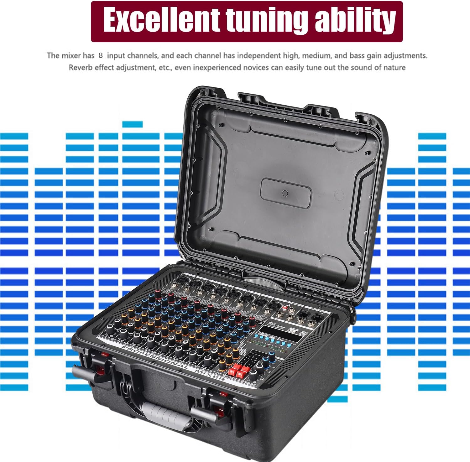 Mixers Audio 8 Channel Mixer Power Mixer Amplifier All-in-one Tool Box 350W*2 High Power 320 DSP Effects Studio Mixer with 48V Phantom Power Audio Set