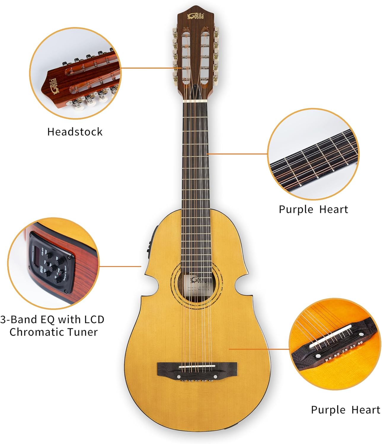 10 String Electric Acoustic Puerto Rican Cuatro Guitar Solid spruce top Ovankol back & sides rosewood fingerboard &bridge