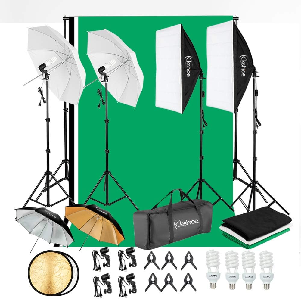 800W 5500K Umbrellas Softbox Continuous Lighting Kit with Backdrop Support System for Photo Studio Product, Portrait and Video Shoot Photography