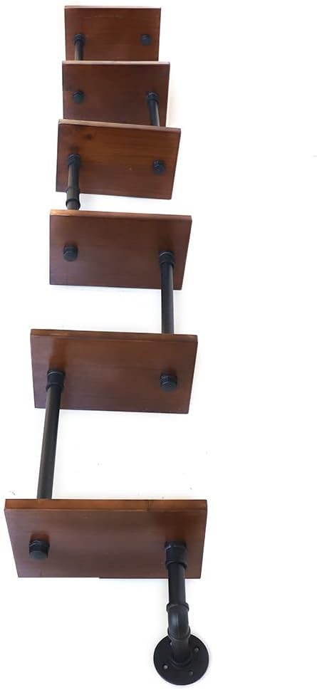 6-Tier Industrial Wall Mount Pipe Shelving, Floating Shelves, Wood Ladder Bookshelf, for Living Room, Bedroom, Bathroom, Farmhouse