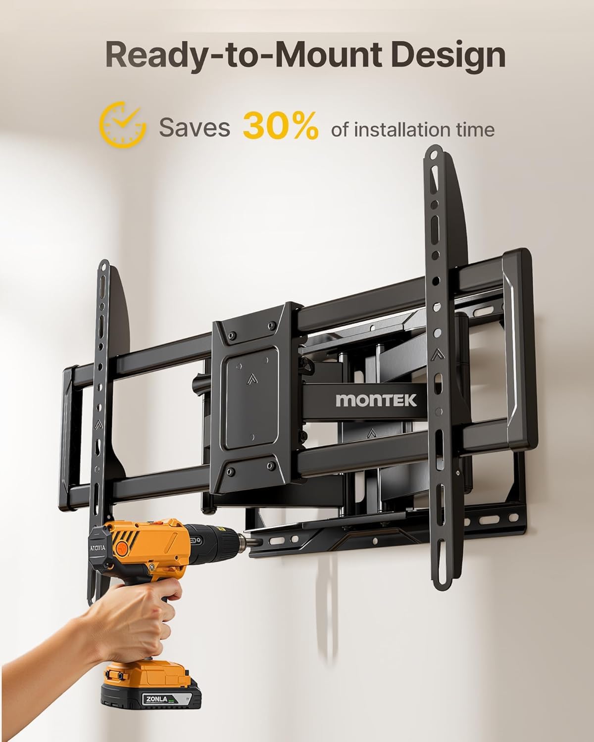 monTEK Heavy-Duty Full Motion TV Wall Mount Bracket for 50–100″ TVs up to 200 lbs – 4X Load Tested, Dual Arm Extension to 25.1″, Tool-Free Tilt/Swivel/Level, Max VESA 900×600, Fits 12/16/18/24