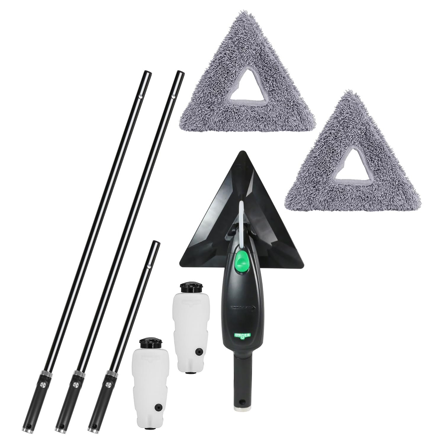 Unger Commercial Stingray® Refillable Microfiber Cleaning Kit, 11-Foot Reach – Indoor Glass and Surface Cleaning System with Enclosed Spray Nozzle and Microfiber Pads SRKB4