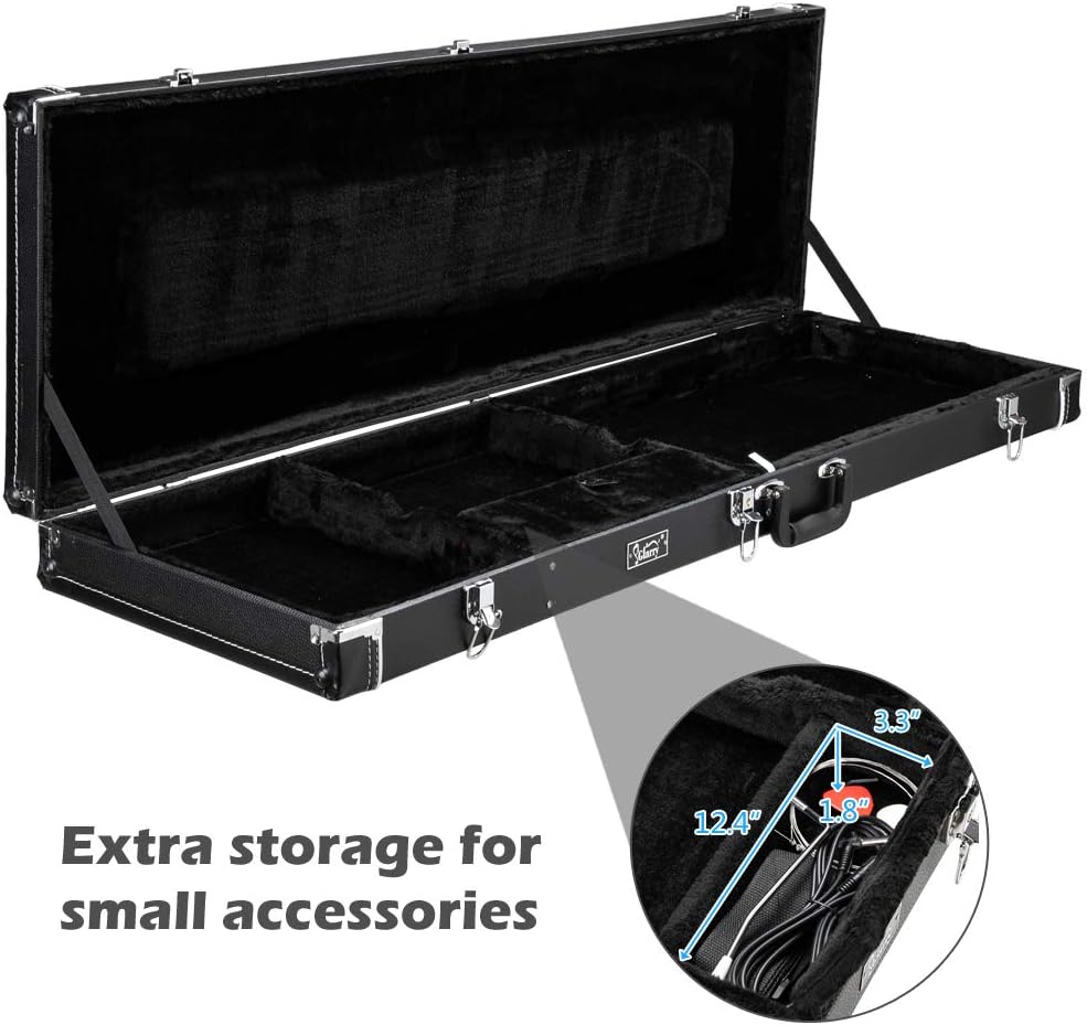 Vasitelan Electric Guitar Hard Case,Hardshell Guitar Case for standard Electric Bass, Black