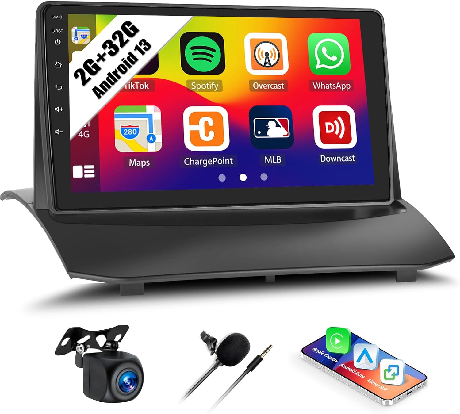 SIXWIN Android Car Stereo for Ford Fiesta 2009-2014 2G+32G with CarPlay Android Auto Mirror Link 26UI 9 Inch Touch Screen Car Radio Bluetooth GPS Navigation WiFi HiFi FM Radio SWC Backup Camera