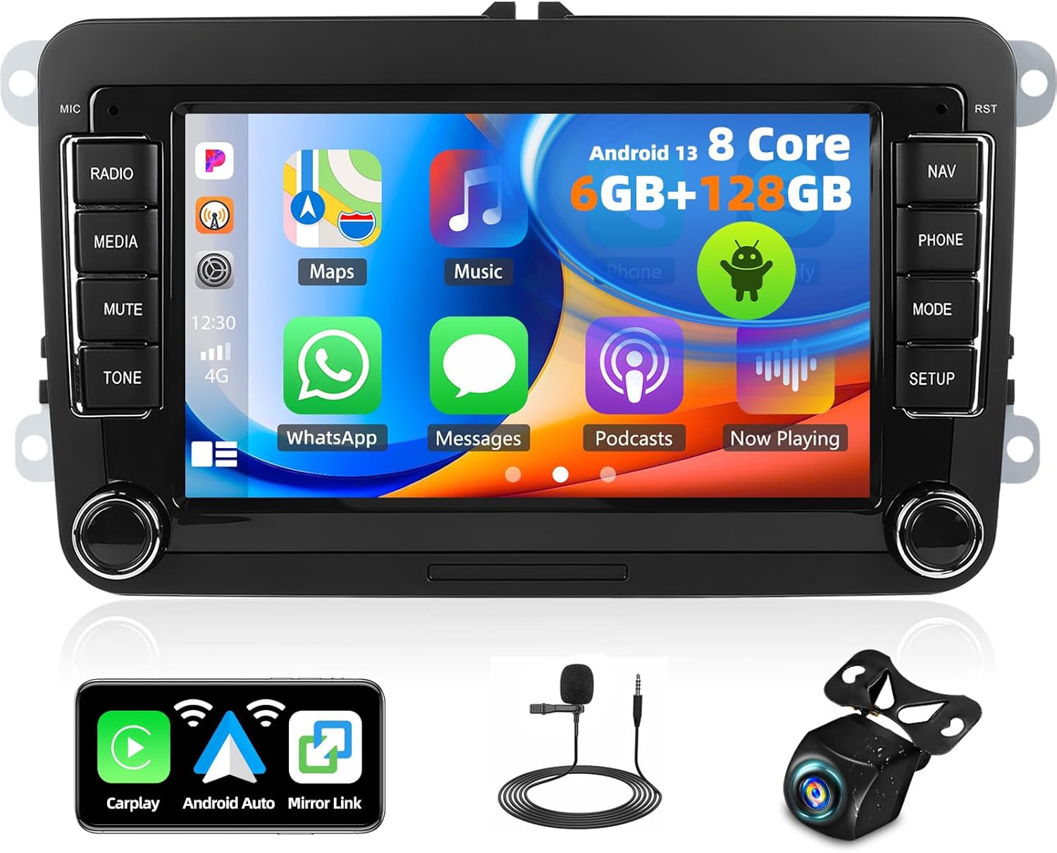 6G+128G, 8 Core Android Car Stereo Radio for VW Volkswagen Passat Seat Golf Jetta Tiguan Touran EOS CarPlay Android Auto Double Din 7 Inch Touchscreen Bluetooth 5.0 GPS WiFi FM/RDS DSP AHD Camera