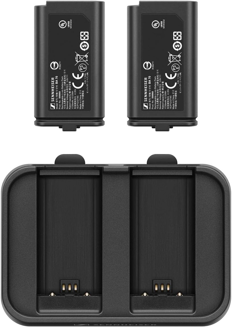 Sennheiser Pro Audio EW-D Charging Set, Dual-Bay Charger w/ 2 Lithium-Ion BA-70 Battery Packs