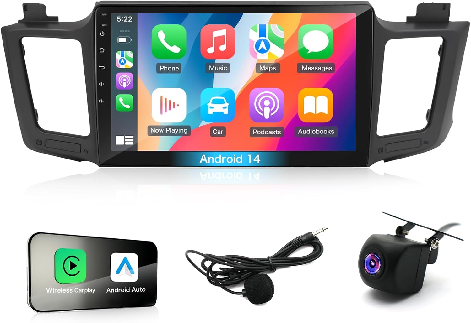 4+64G Android 14 Car Stereo Radio for Toyota Rav4 2013-2018 with Wireless CarPlay Android Auto, 10‘’ IPS HD Touch Screen Toyota Rav4 Radio with Bluetooth/WiFi/GPS/Backup Camera//SWC/FM/Mirror Link