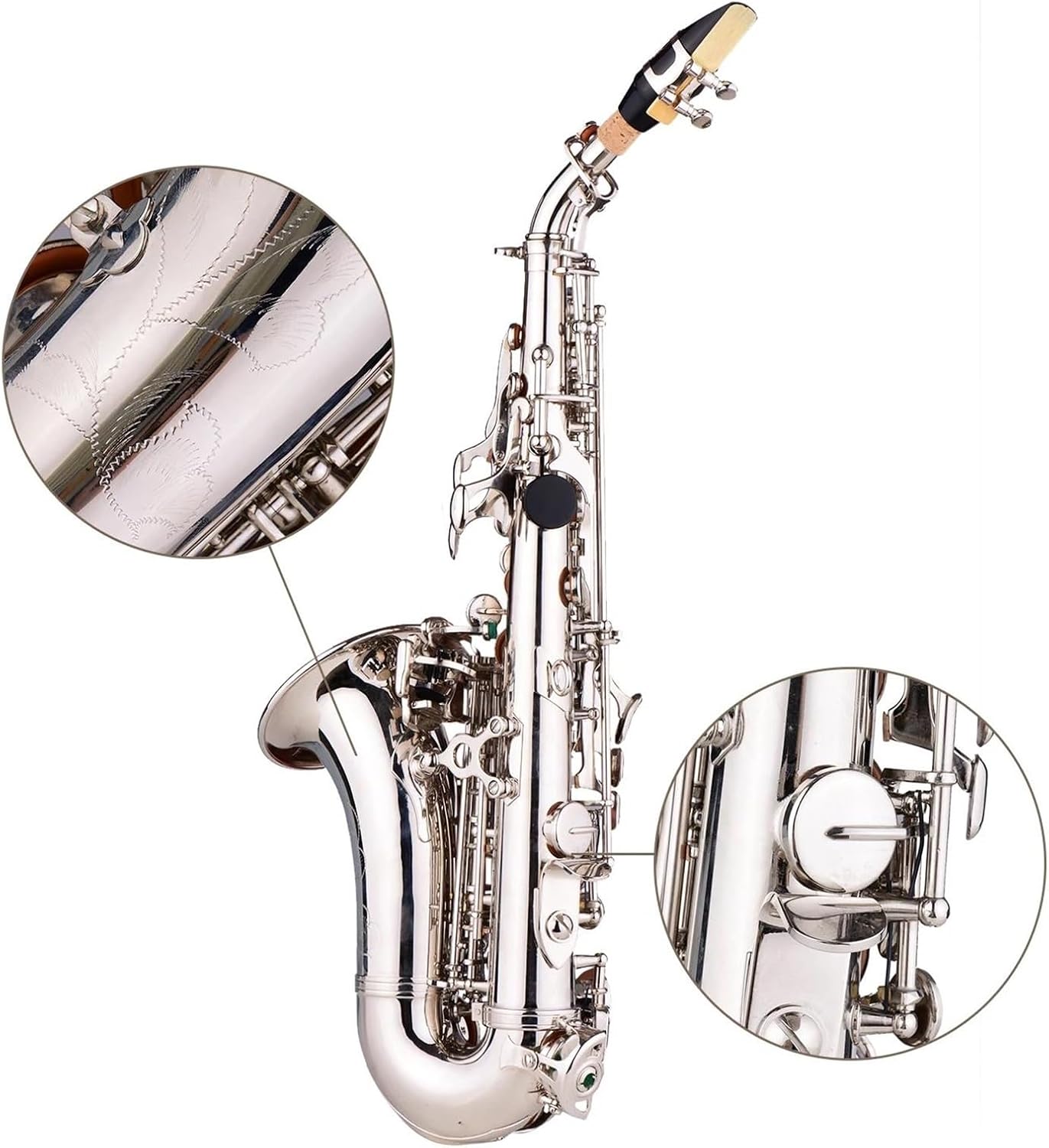 Brass Carve Pattern Bb Bend Treble Saxophone Sax White Wind Instrument