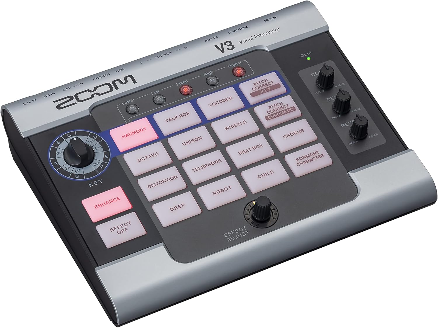 Zoom V3 Vocal Processor, Vocal Effects Pedal, 3-Part Harmony, Pitch Correction, 16 Studio Grade Effects, Battery Powered, for Streaming and Recording