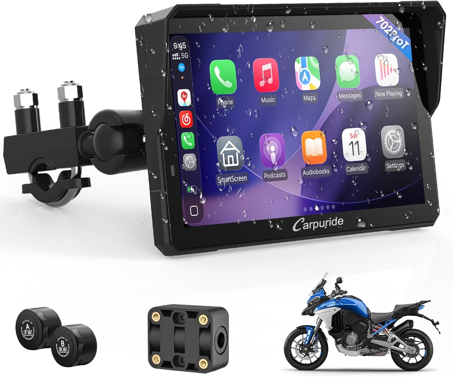 Carpuride W702T PRO for Motorcycle CarPlay & Android Auto & TPMS & Dual Bluetooth - 7