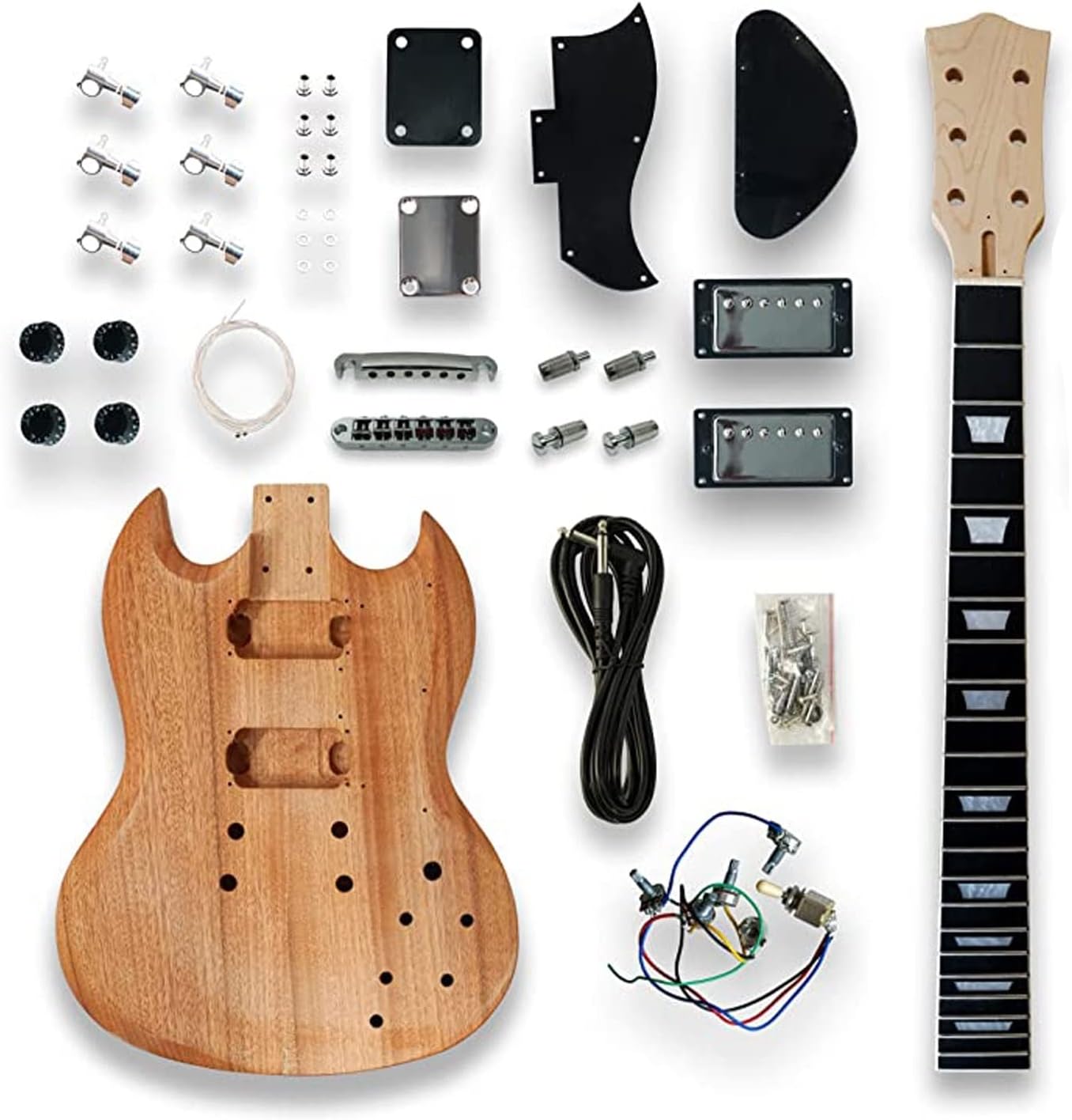 DIY Electric Guitar Kit Hand-Polished Mahogany Body Rosewood Fingerboard Electric Guitar Assembly Complete Parts Kit