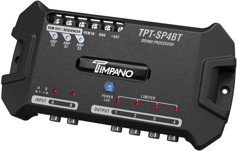 Timpano TPT-SP4BT Bluetooth DSP 4 Output Channel- Full Digital Signal DSP Car Audio Processor - Built-in Voltmeter and Remote Relay