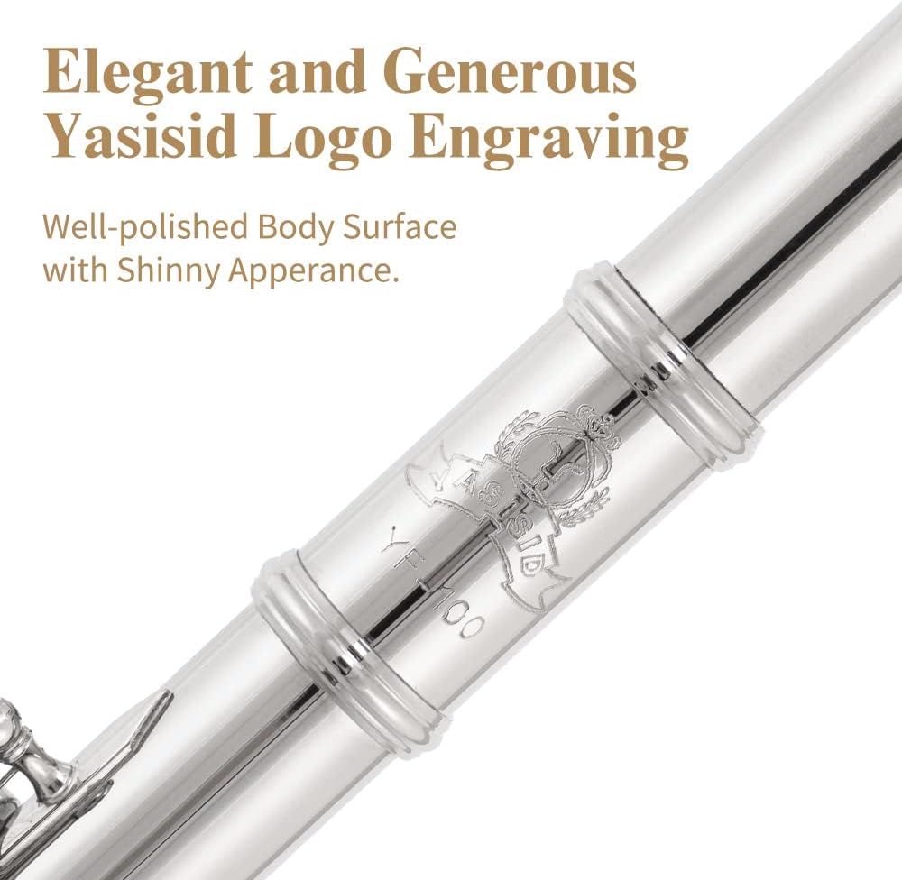 Closed Hole C Flute 16 Keys Instrument for Student Beginners with Cleaning Kit, Stand, Carrying Case, Gloves and Tuning Rod