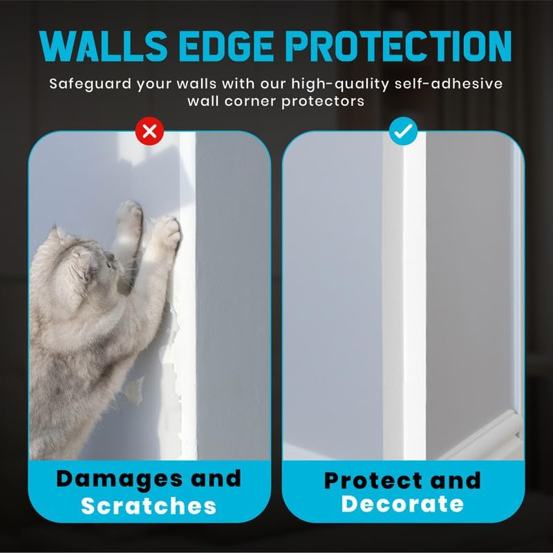 Proflex Wall Corner Protector - White Textured 1 inch x 60 inch, Pack of 6 - Self Adhesive Corner Guards for Walls Edge Protection – Easy to Apply – No Tools Needed