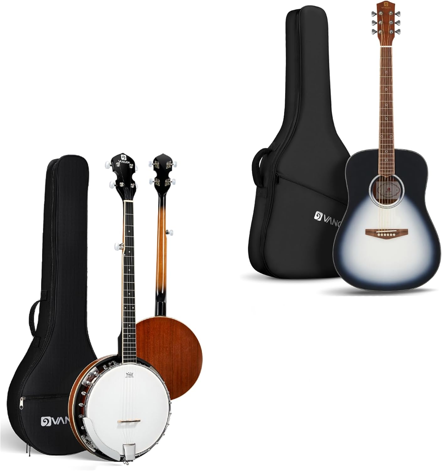 Vangoa 5-String Banjo & 41 In Dreadnought Acoustic Guitar Music Bundle – High-Quality Complete Starter Instruments Bundle for Beginners Teens, Adults & Seniors