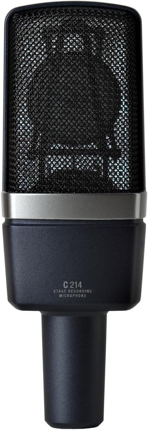 AKG Pro Audio C214 Studio Grade Professional Large Diaphragm, Single Capsule, Vocal and Instrument Condenser Microphone with Rugged Aluminum Carrying Case. XLR Connector. Gray with Gold