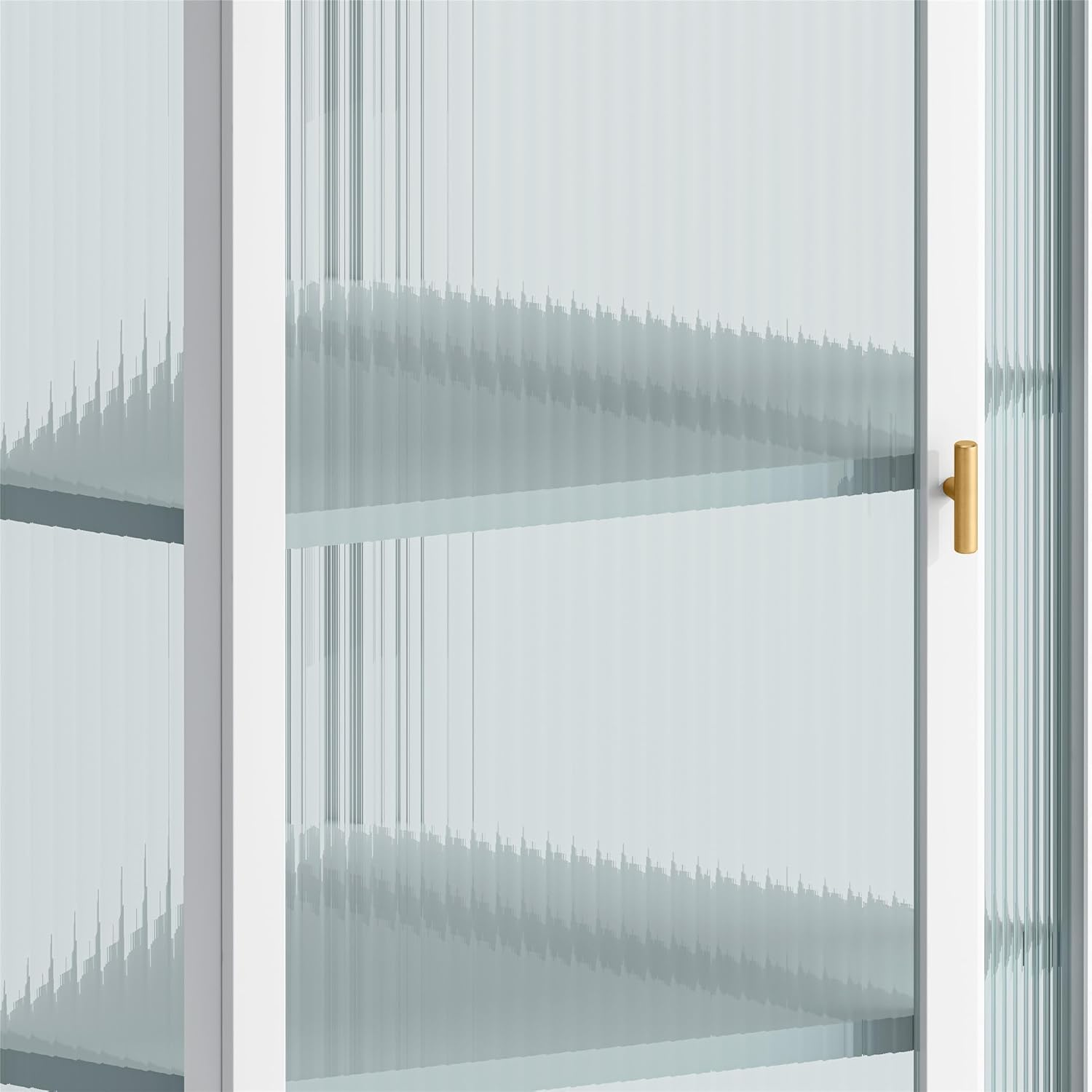 Sleek Iron & Ribbed Glass Corner Cabinet for Wall-Mount | Modern Storage Solution with Four-Tier Shelving for Bathroom, Living Room, Bedroom | Easy to Assemble(White,22.24