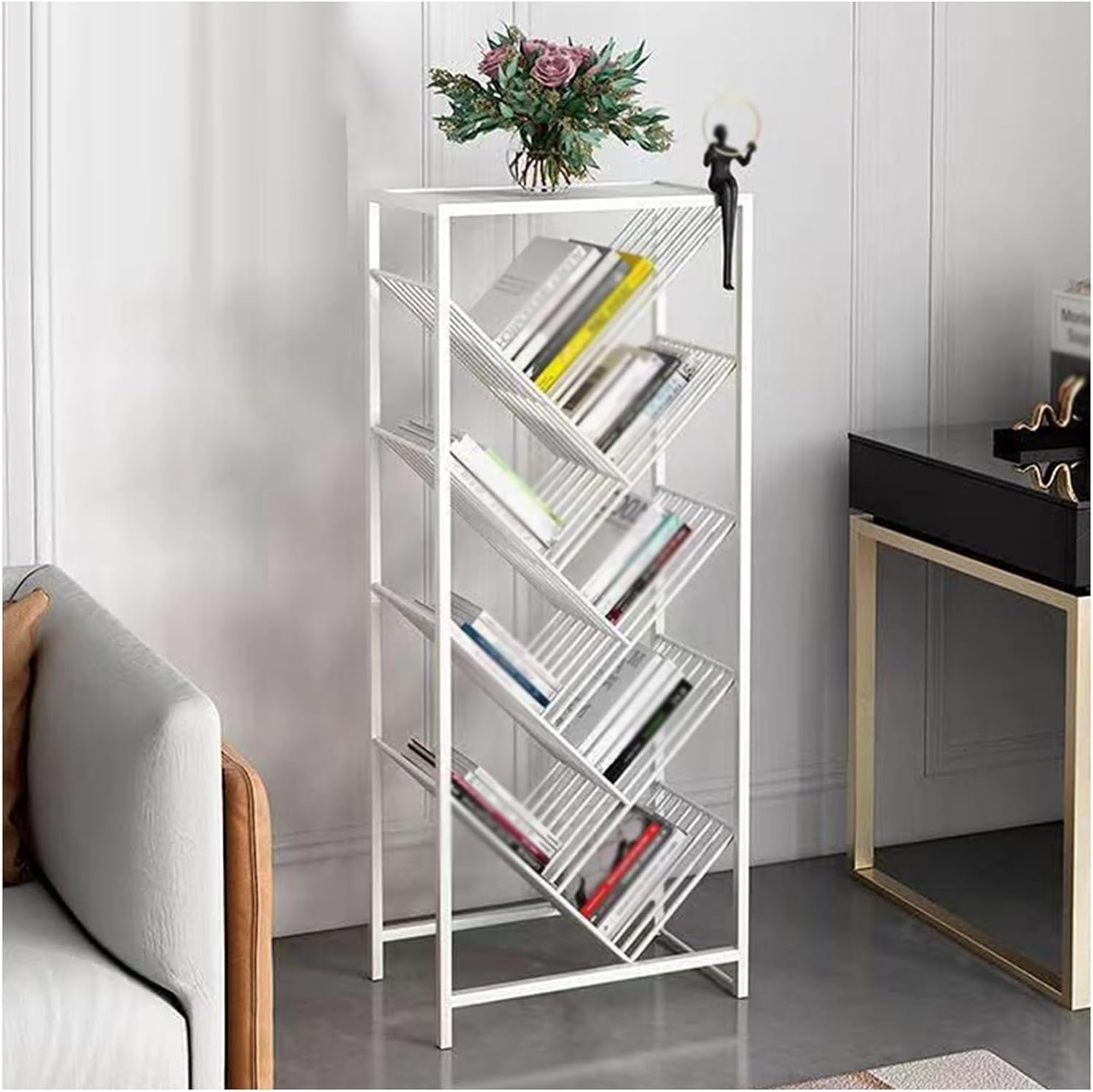 Cube Bookcase, Simple Bookshelf, Freestanding Open Bookshelf, Multi-Layer Home Table, Suitable for Living Room, Study, Reading Corner (Gold/White)(Gold,40 X 24 X 85cm) (White 40 X 24 X 105cm)