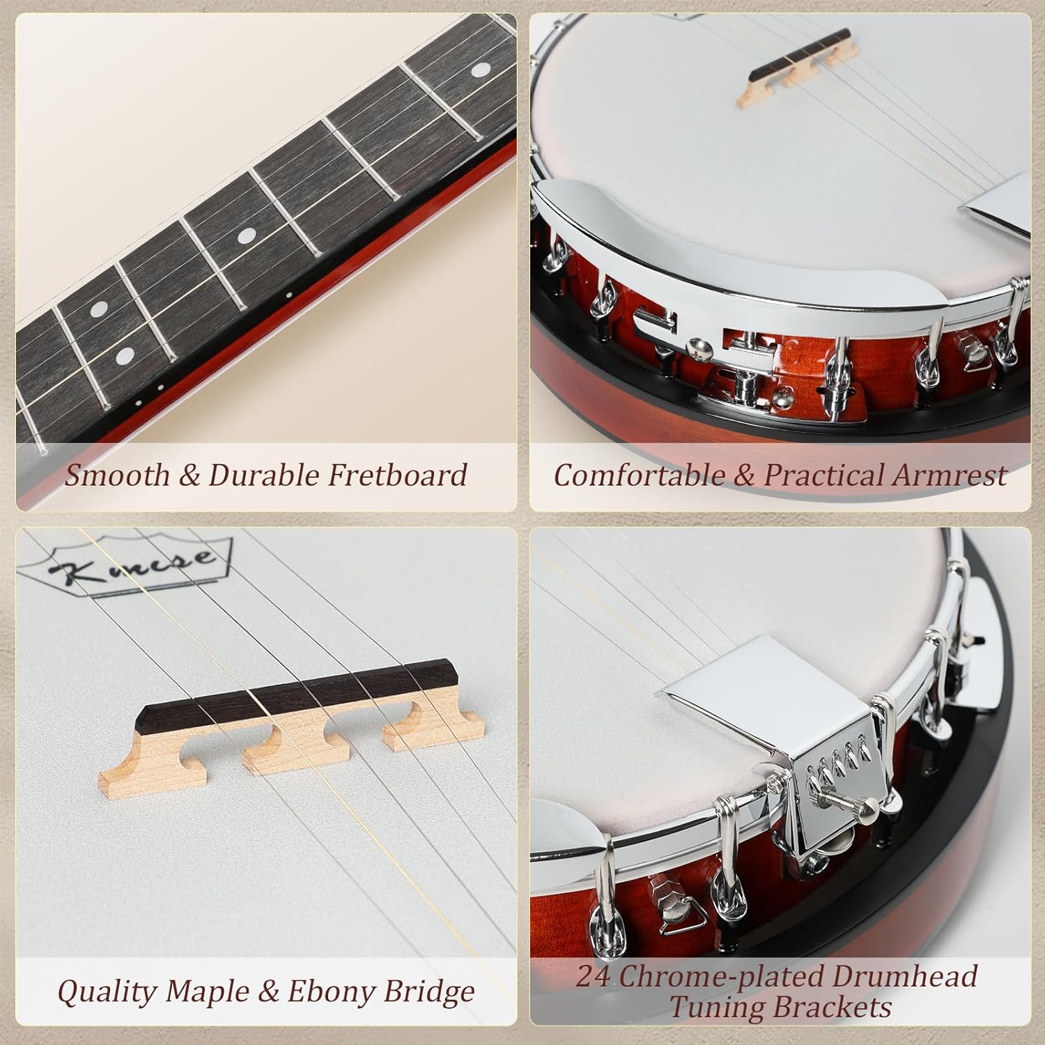Kmise Banjo 5 String Banjos,Professional Full Size 38 Inch Open or Closed Back With Resonator, Bridge, Strings Pack, Finger Picks, Strap, Case, Tuner Accessories Set Gift Choice for Adults Beginner