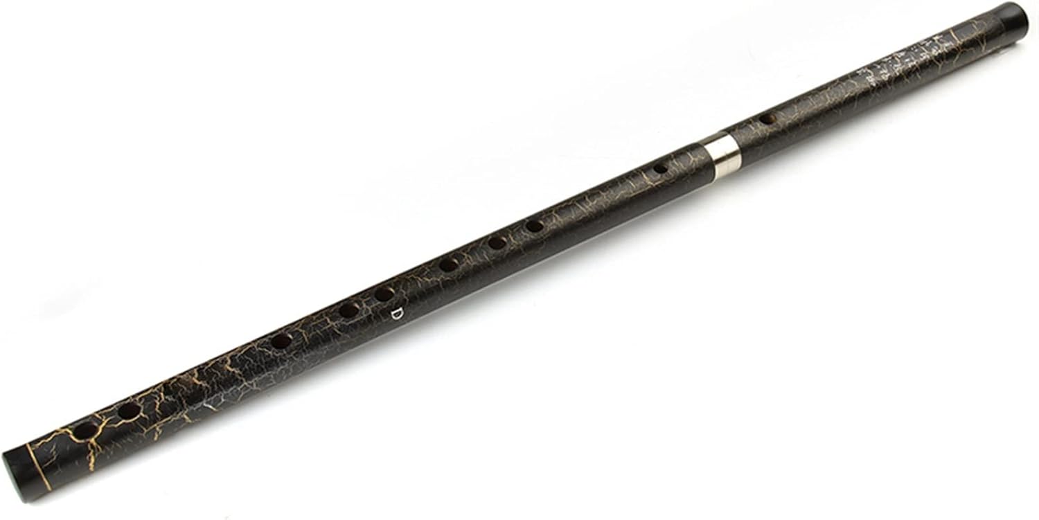 TSTS Chinese Bamboo Flute D Key Separable Black Bamboo Flute with Chinese Verses Musical Chinese Traditional Handmade Woodwind Instrument